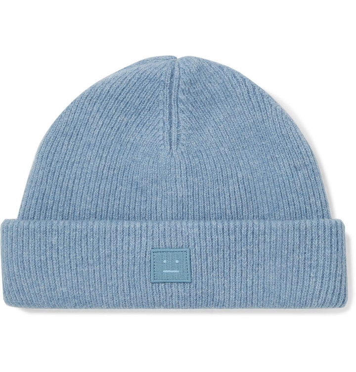 Photo: Acne Studios - Logo-Appliquéd Mélange Wool-Blend Beanie - Blue