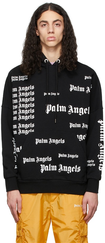 Photo: Palm Angels Black Allover Logo Hoodie