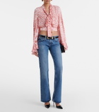 Roberto Cavalli Leopard-print tie-neck jersey blouse