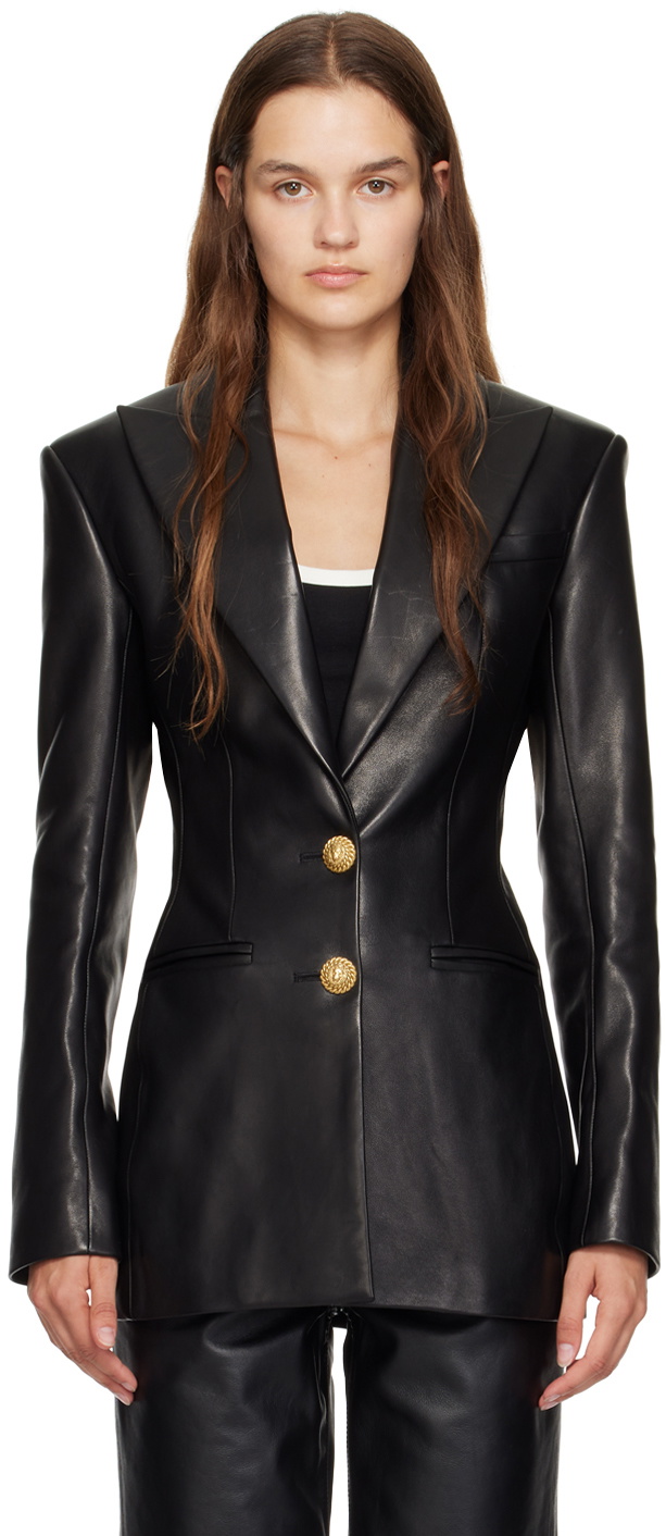 Balmain Black 2-Button Leather Jacket