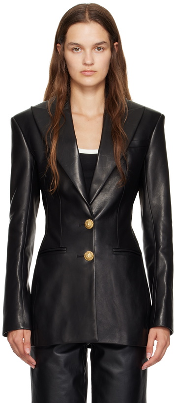 Photo: Balmain Black 2-Button Leather Jacket