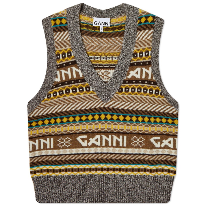 Photo: GANNI Women's Logo Wool Mix Vest in Pale Khaki