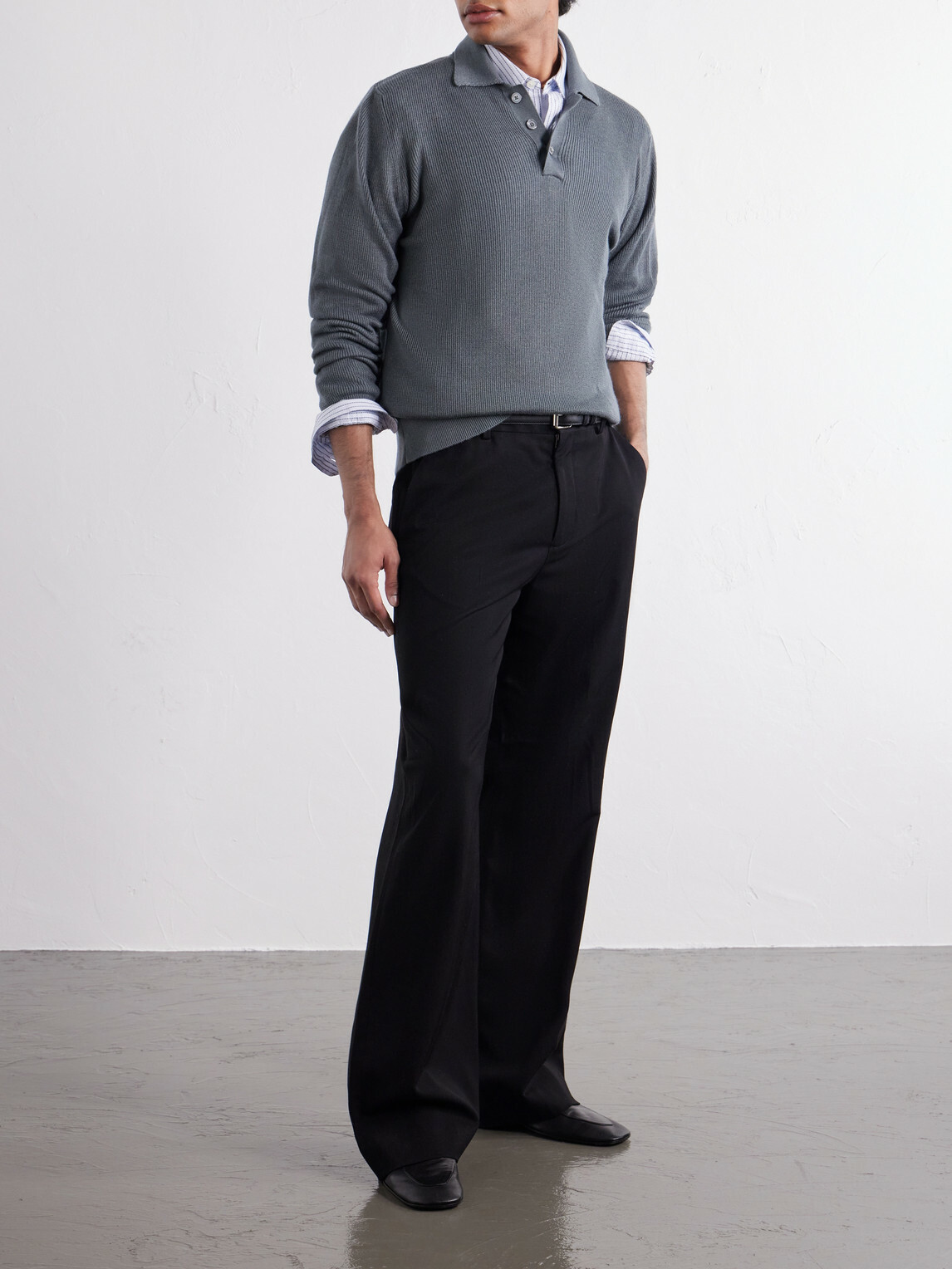 Begg & Co - Adrien Cashmere and Silk -Blend Polo Sweater - Gray