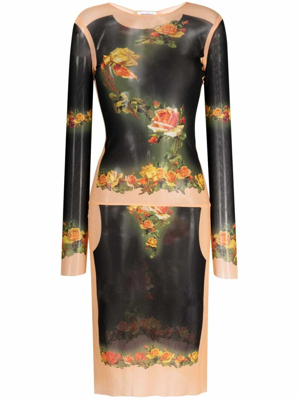 jean paul gaultier midi dress Lace-trimmed semi-sheer midi dress in beige - Jean Paul Gaultier