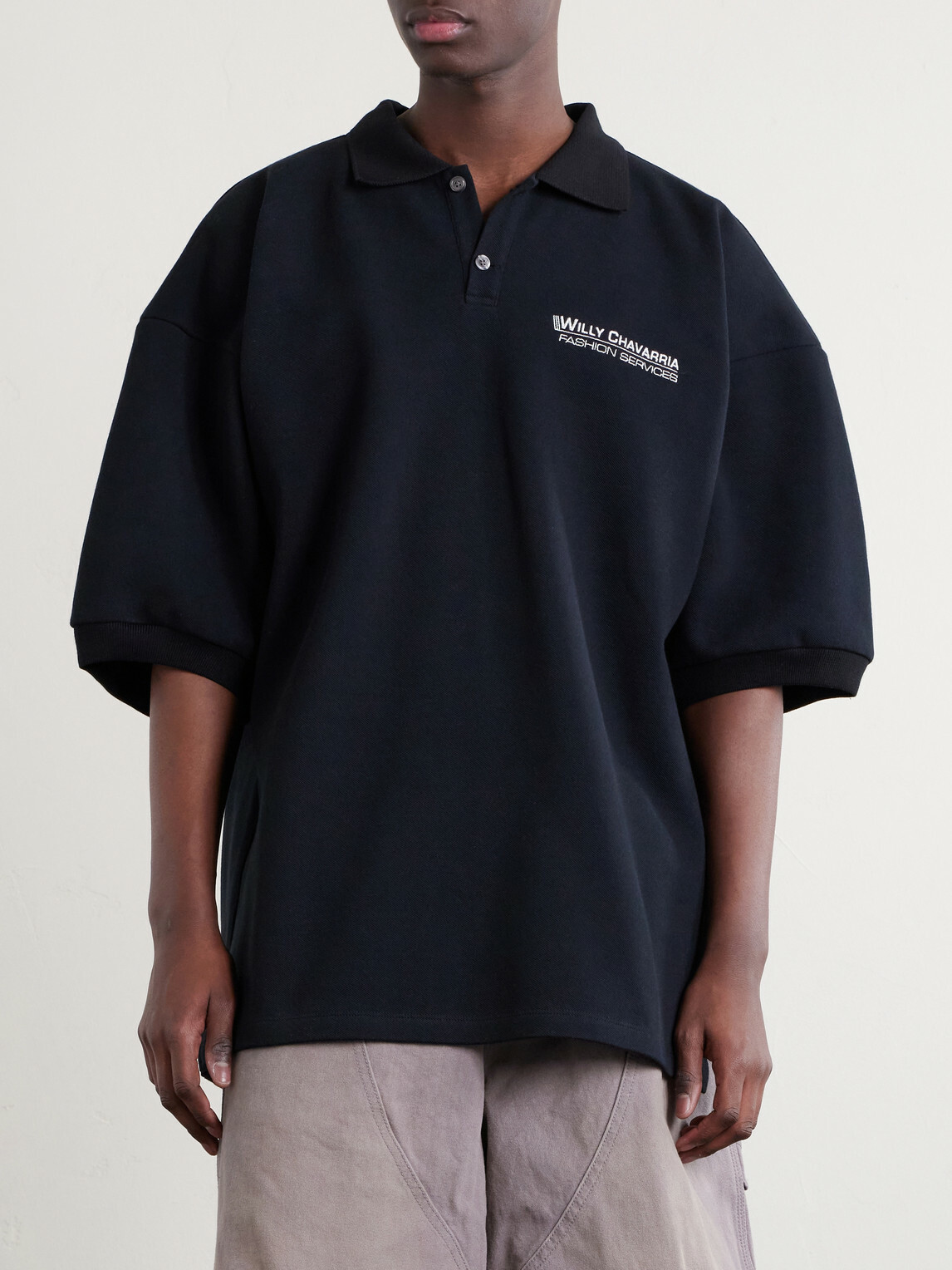 Willy Chavarria - Logo-Embroidered Cotton-Piqué Polo Shirt - Black
