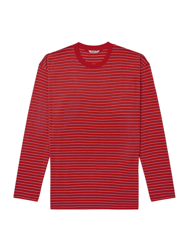 Photo: Auralee - Striped Wool-Jersey T-Shirt - Red