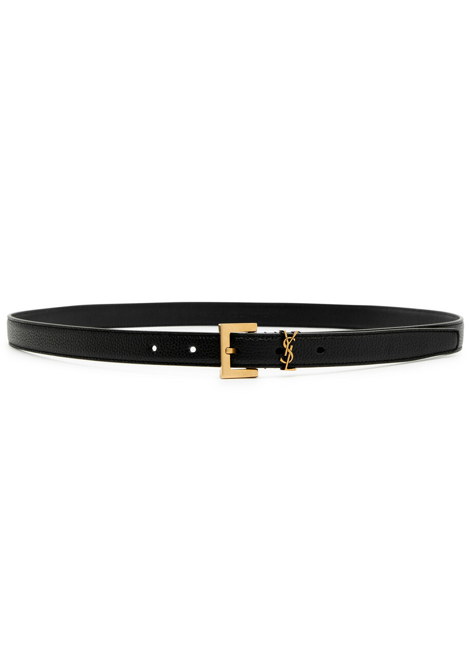 Saint Laurent Logo Grained Leather Belt Black Saint Laurent