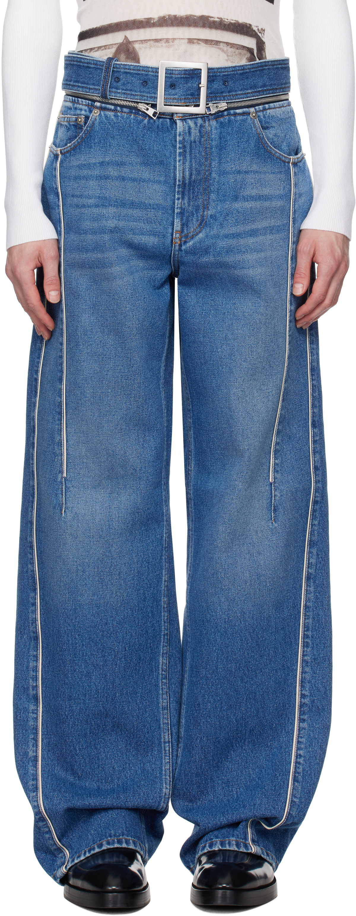 Jean Paul Gaultier Blue & White Paneled Jeans Jean Paul Gaultier