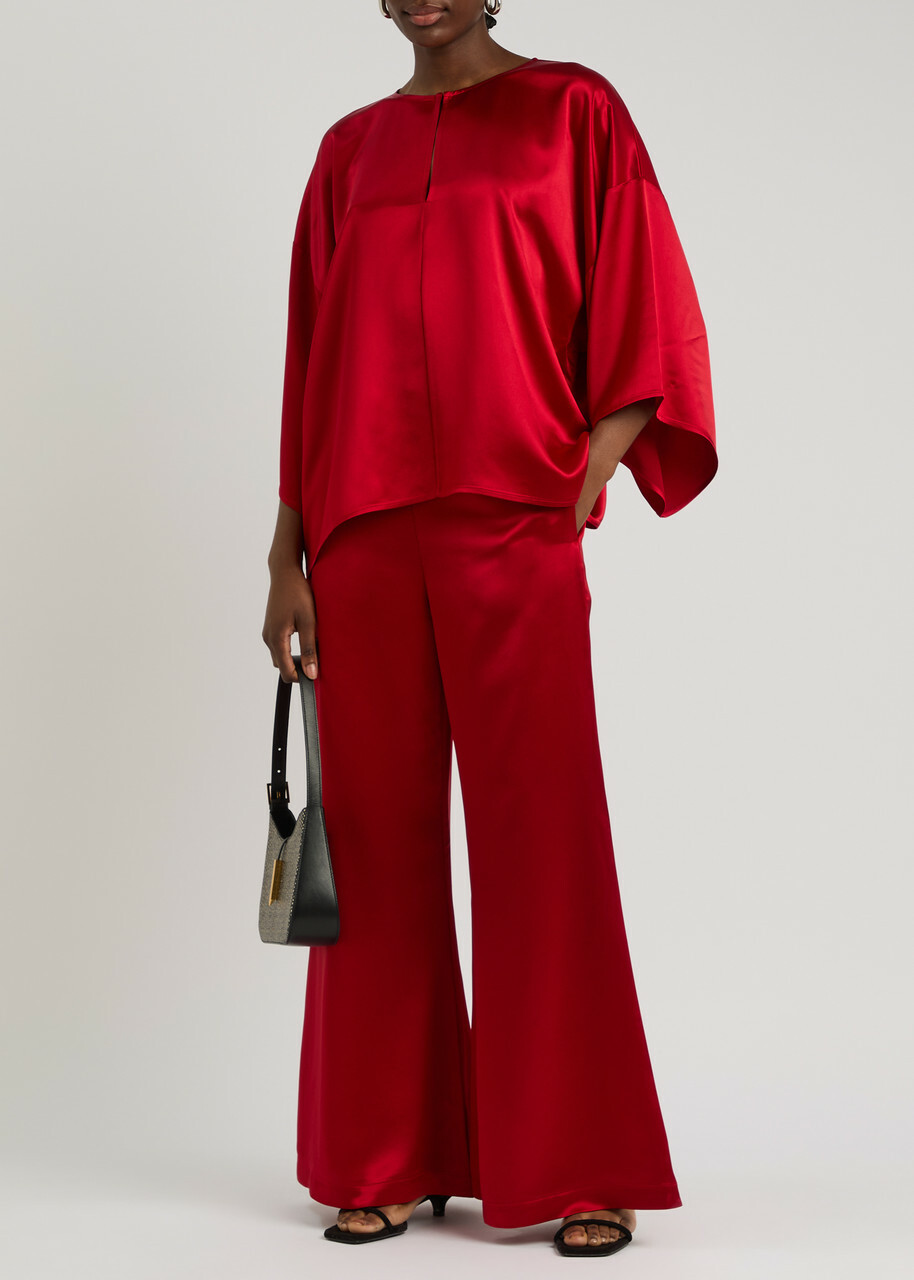 BY Malene Birger Lucee Flared-leg Satin Trousers Red