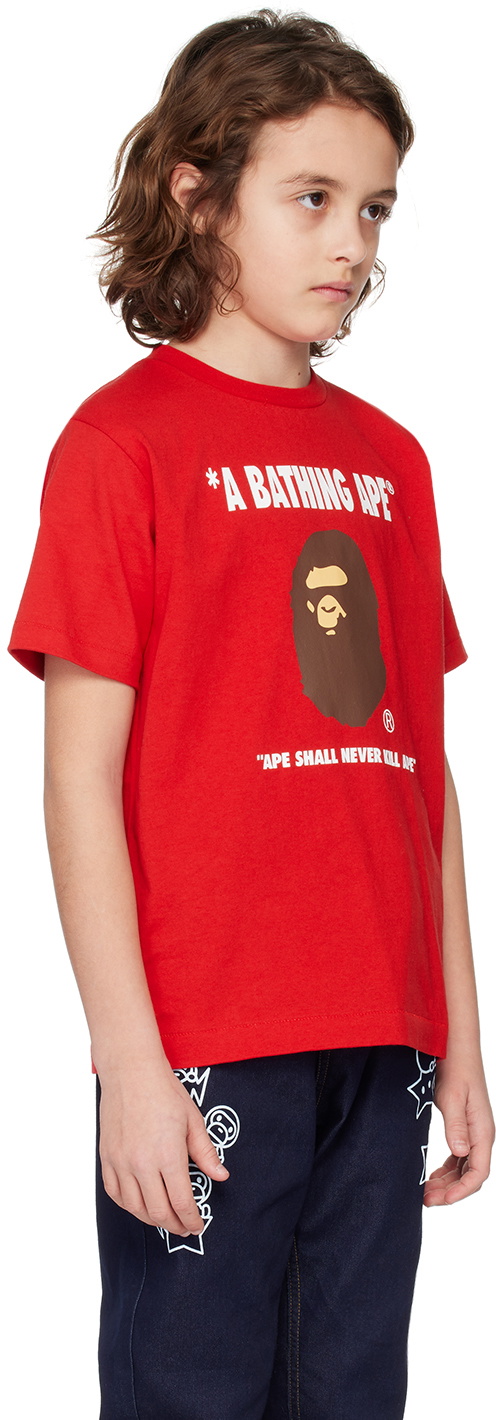 BAPE Kids Red Ape Head T-Shirt A Bathing Ape