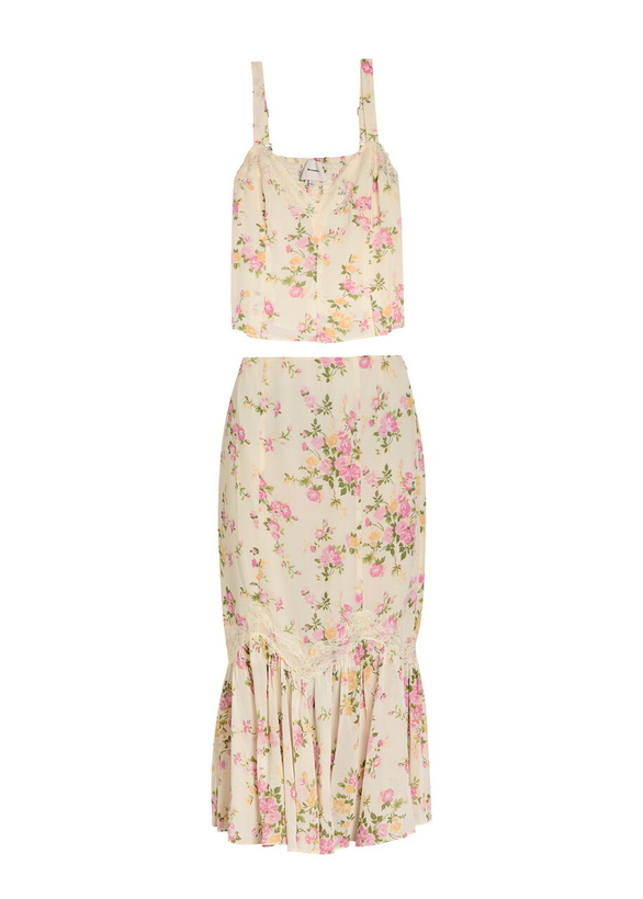 Photo: Reformation Sarita Floral Georgette top and Midi Skirt set Pink