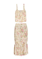 Reformation Sarita Floral Georgette top and Midi Skirt set Pink