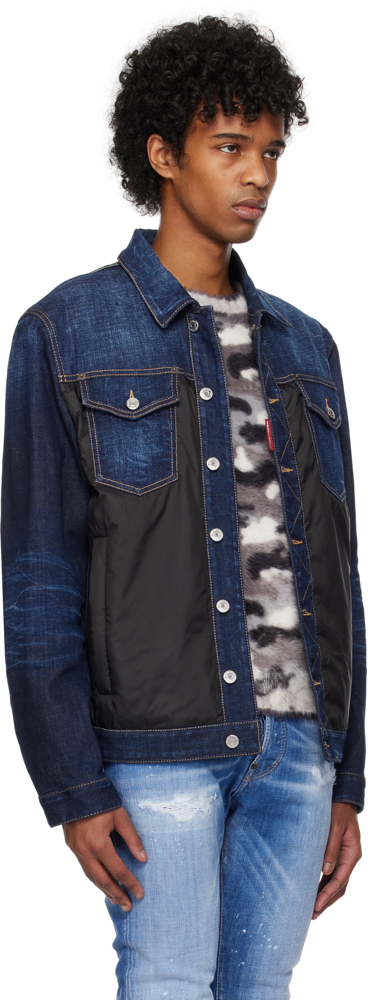 Dsquared2 Navy & Black Denim Puffer Jean Jacket