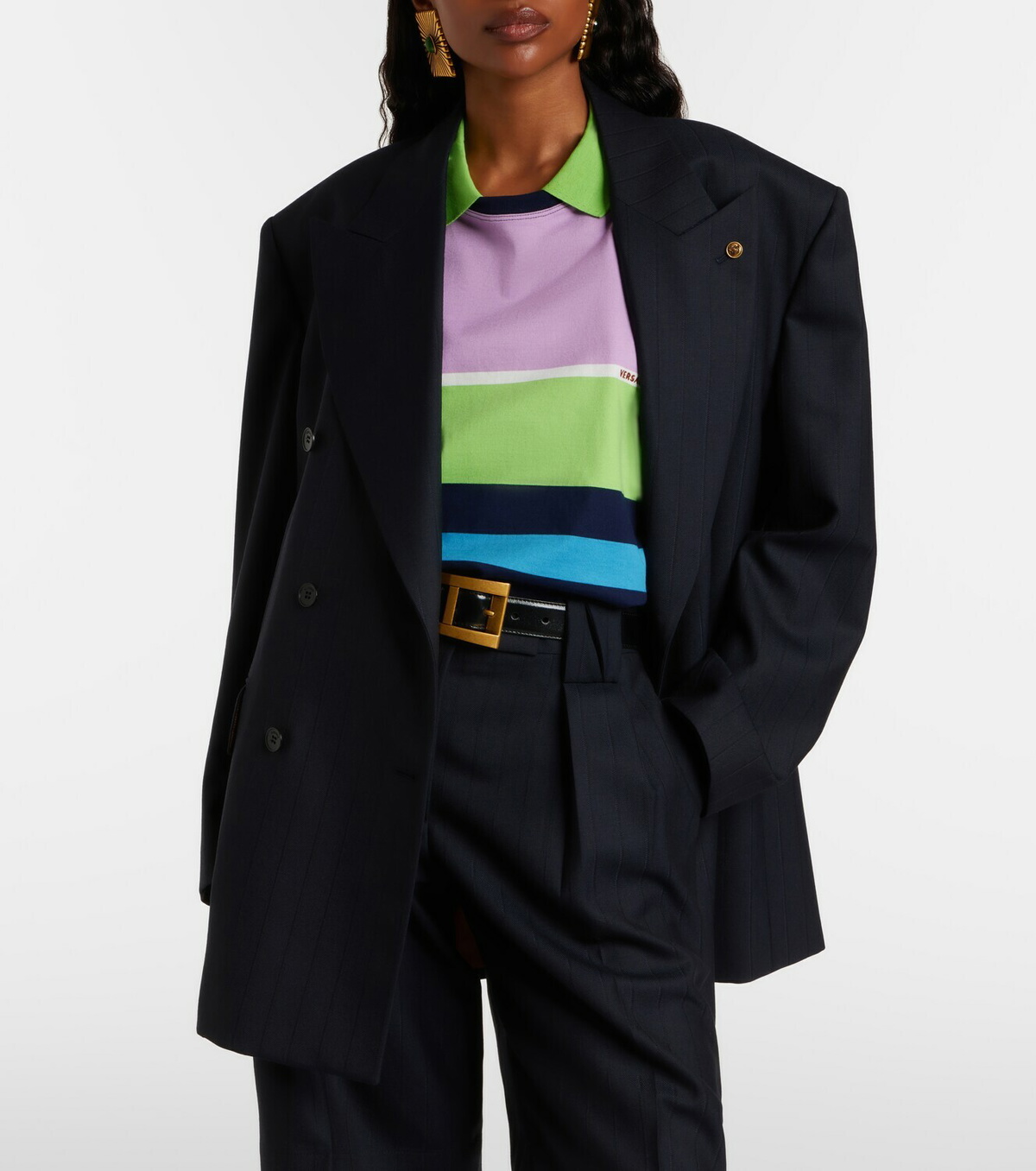 Versace Double-breasted oversized virgin wool blazer