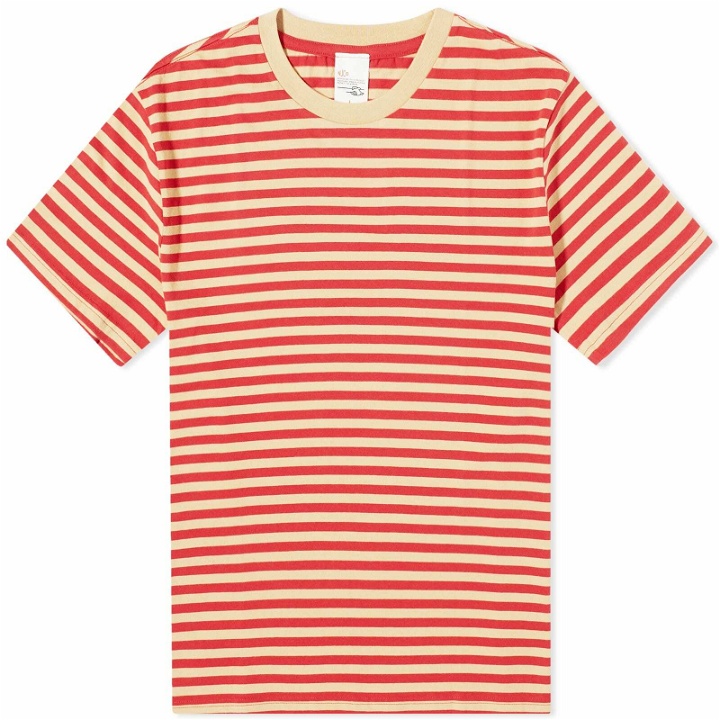 Photo: Nudie Jeans Co Men's Nudie Leffe Breton Stripe T-Shirt in Off White/Red