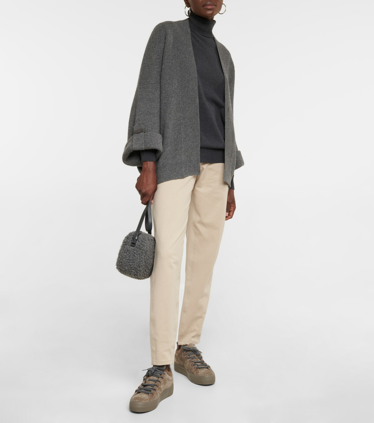 Brunello Cucinelli Buckled Cardigan with Epaulettes Taupe main image 1