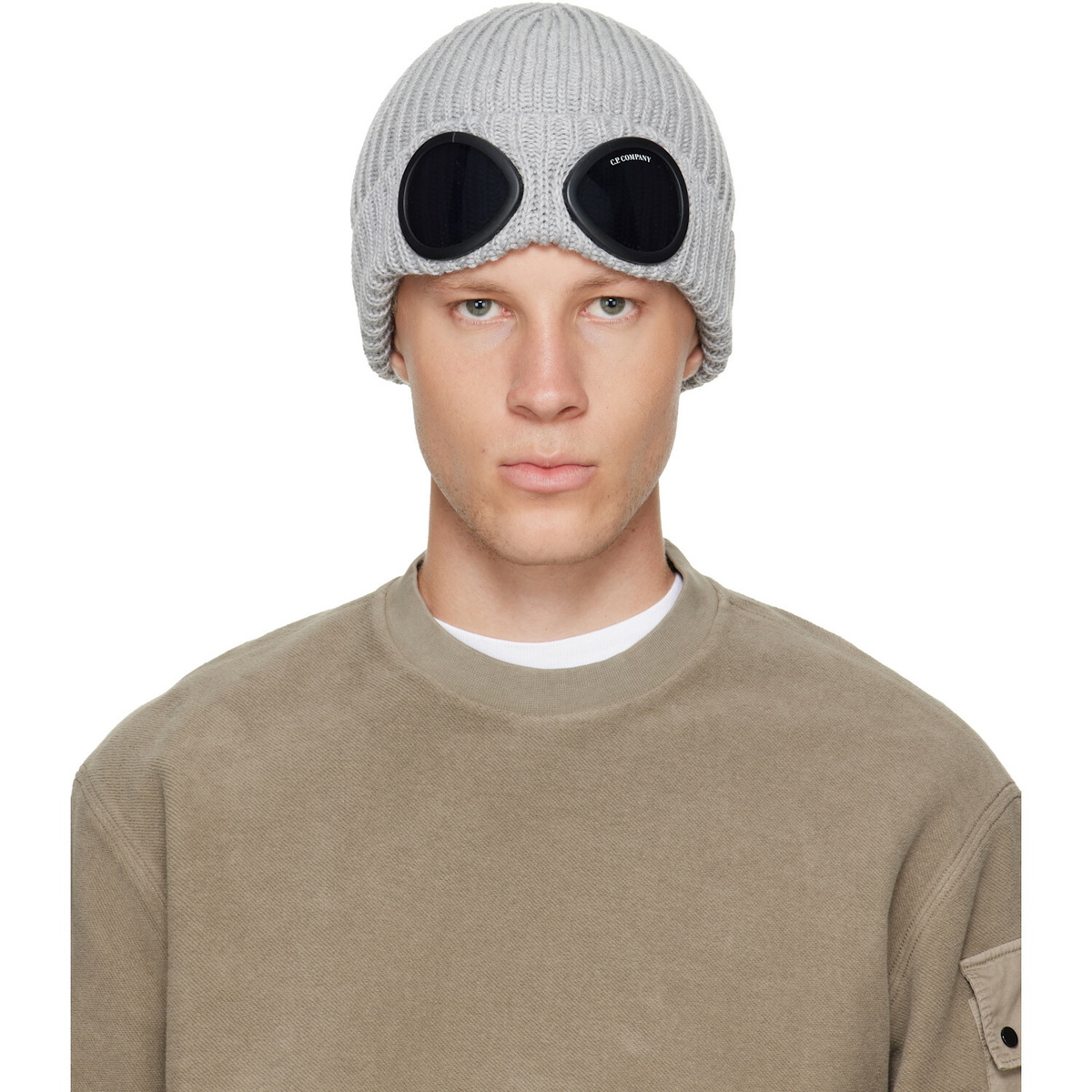 C.P. Company Gray Extrafine Merino Wool Goggle Beanie