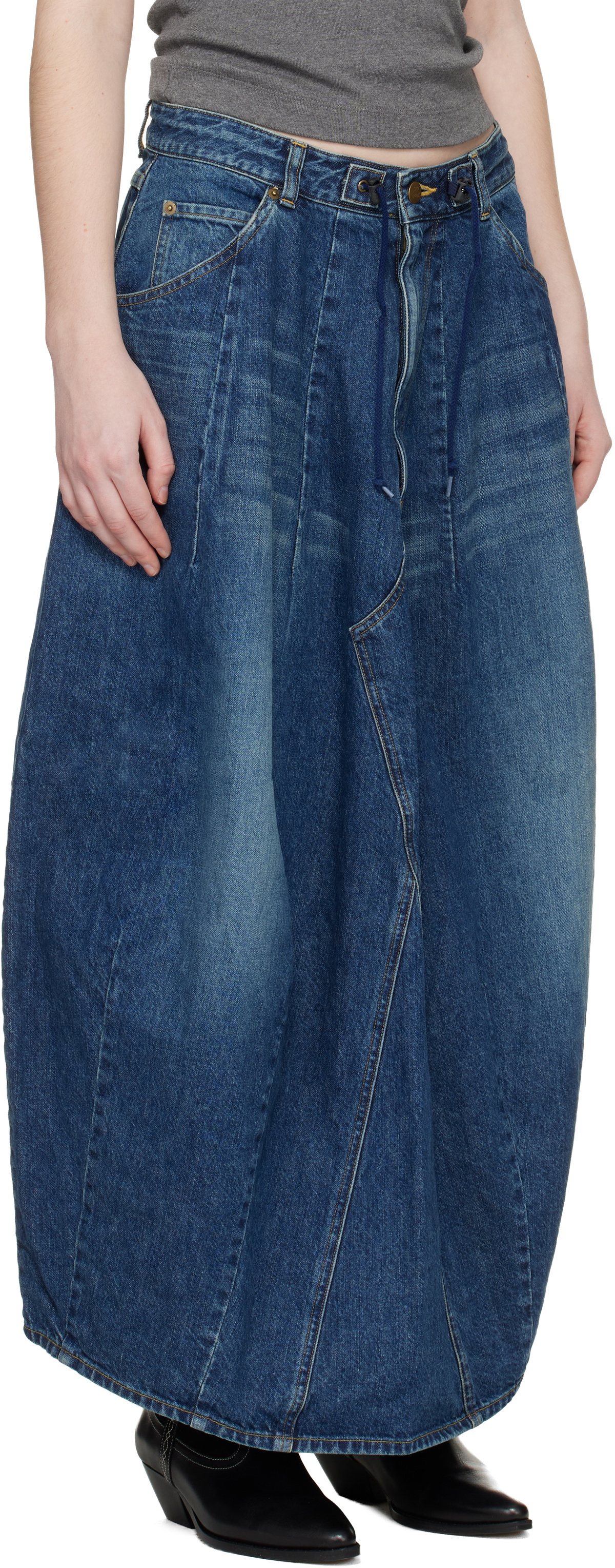 NEEDLES Navy H.D. Denim Midi Skirt