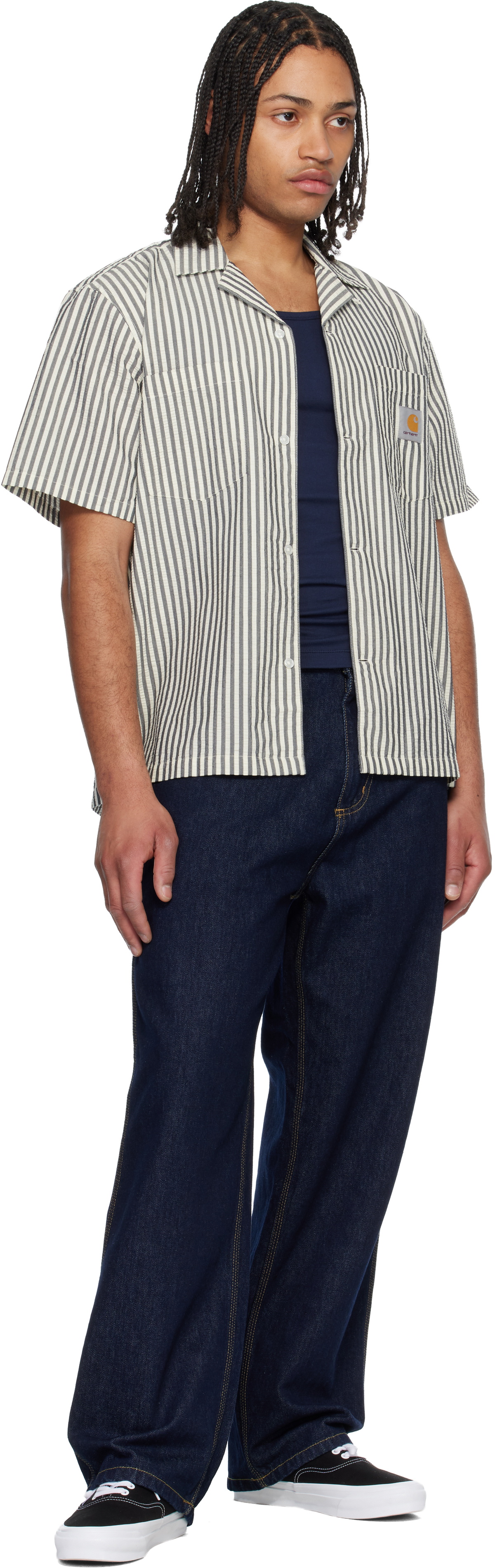 Carhartt Work In Progress Black & White Short Sleeve Leavel Stripe Shirt
