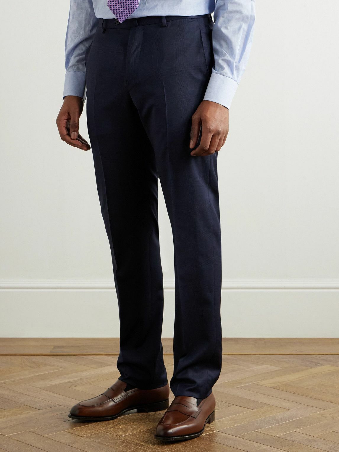 Caruso - Slim-Fit Prince of Wales Checked Wool Suit Trousers - Blue
