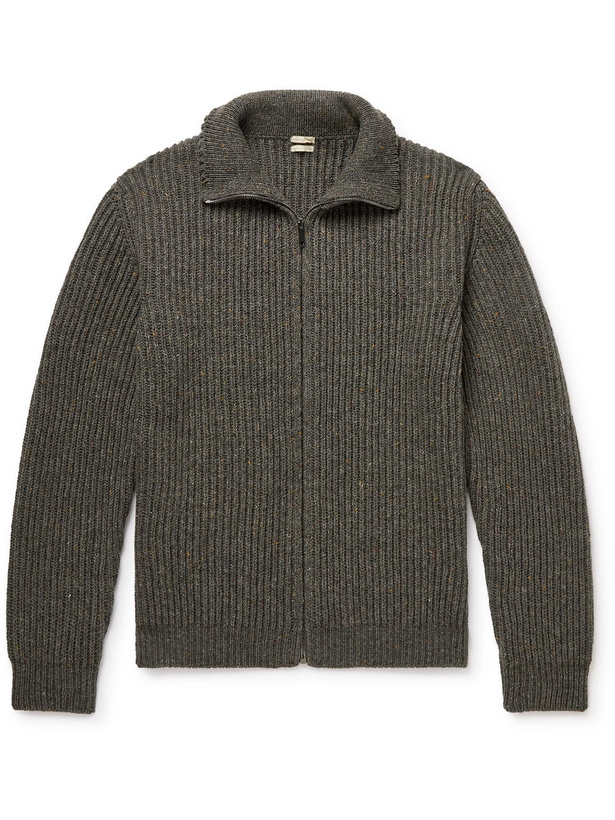 Photo: Massimo Alba - Bergen Ribbed Wool, Yak and Cashmere-Blend Zip-Up Cardigan - Gray