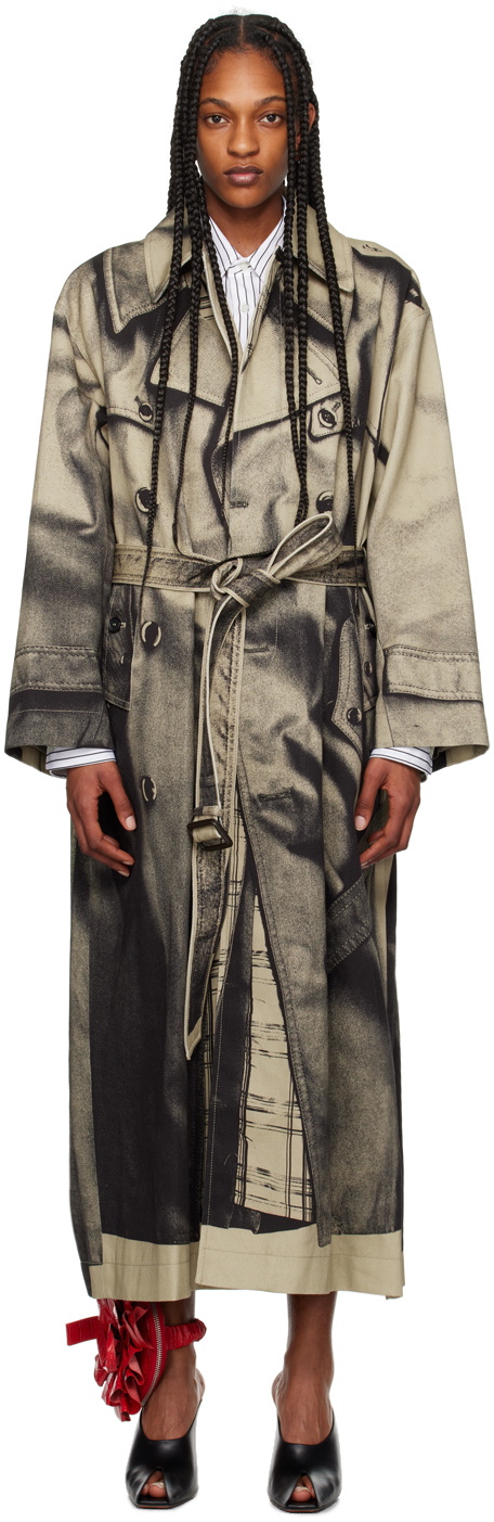 Jean Paul Gaultier Beige & Black 'The Trompe-lœil' Trench Coat
