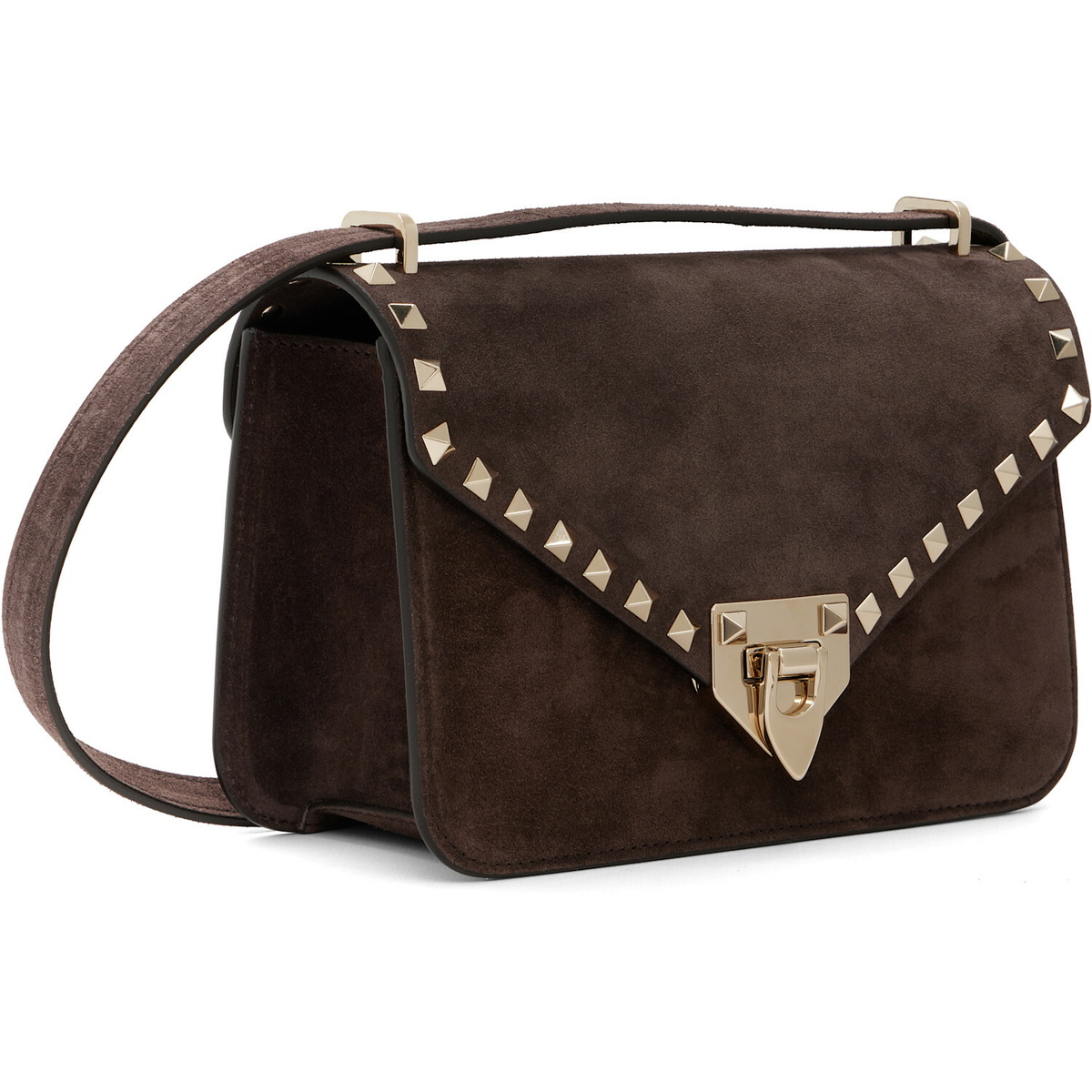 Valentino Garavani Brown Rockstud Small Shoulder Suede Bag