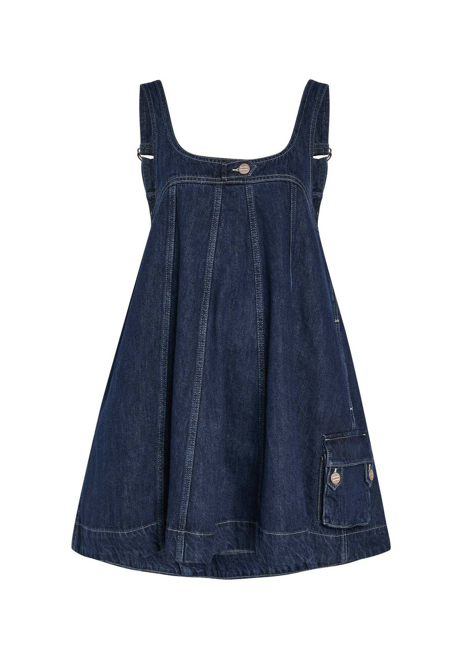 Damson Madder Immy Panelled Denim Mini Dress Dark Blue