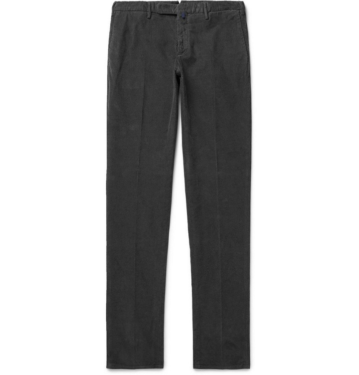 Photo: Incotex - Slim-Fit Garment-Dyed Stretch-Cotton Corduroy Trousers - Men - Charcoal