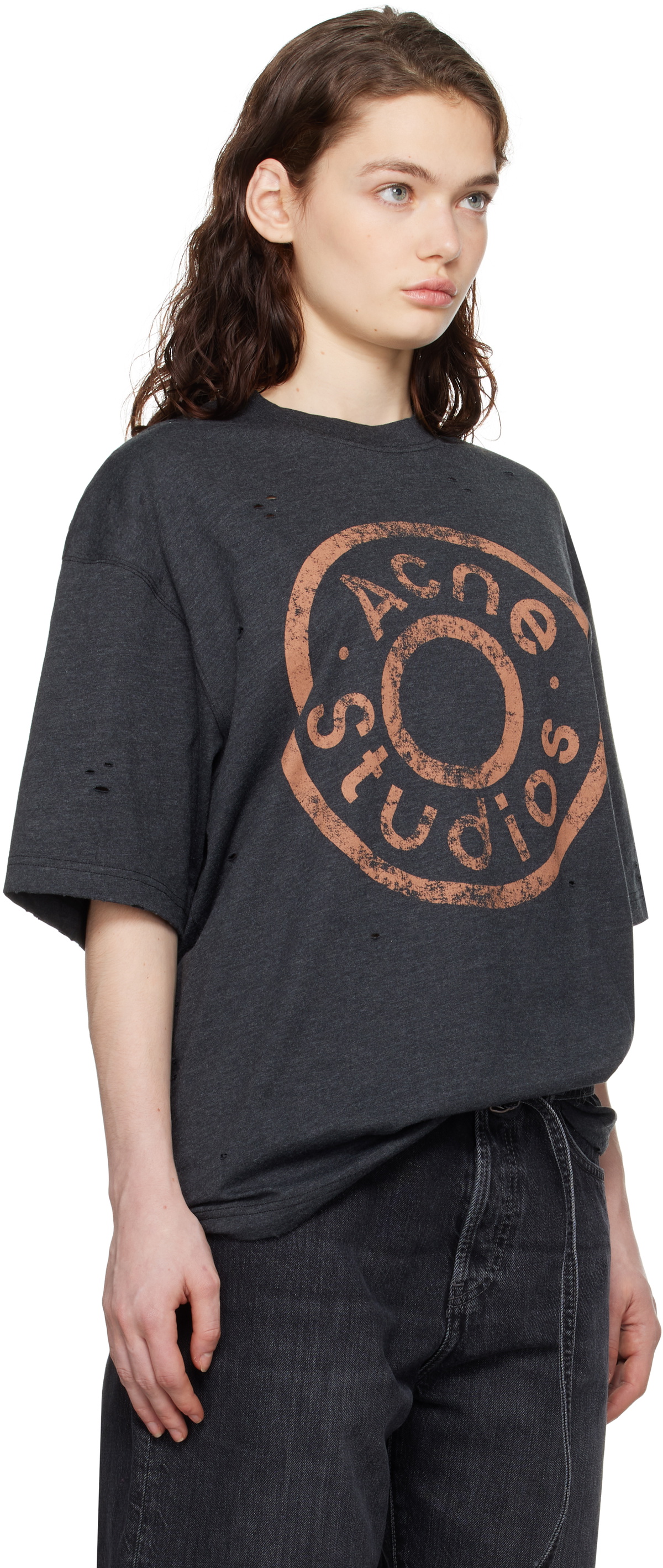 Acne Studios Gray Relaxed Fit Logo T-shirt Acne Studios