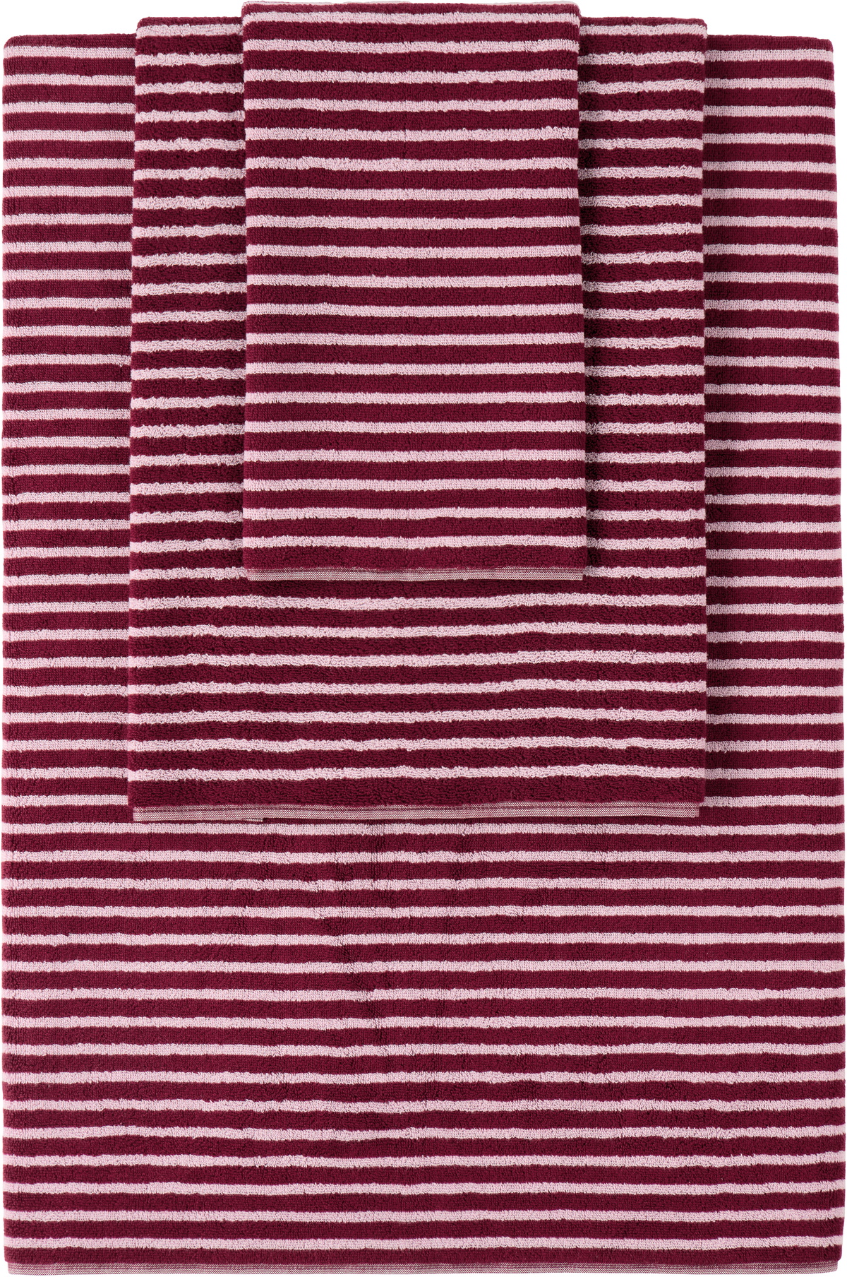 Tekla Burgundy & Pink Striped Towel Set, 3 pcs