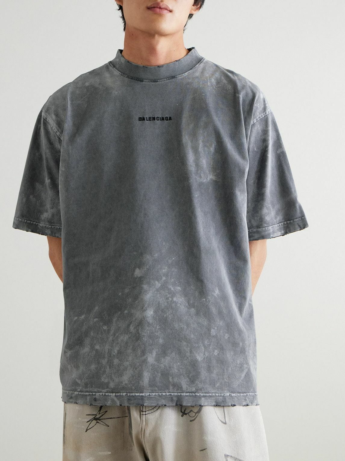 Balenciaga - Oversized Distressed Logo-Embroidered Printed Cotton