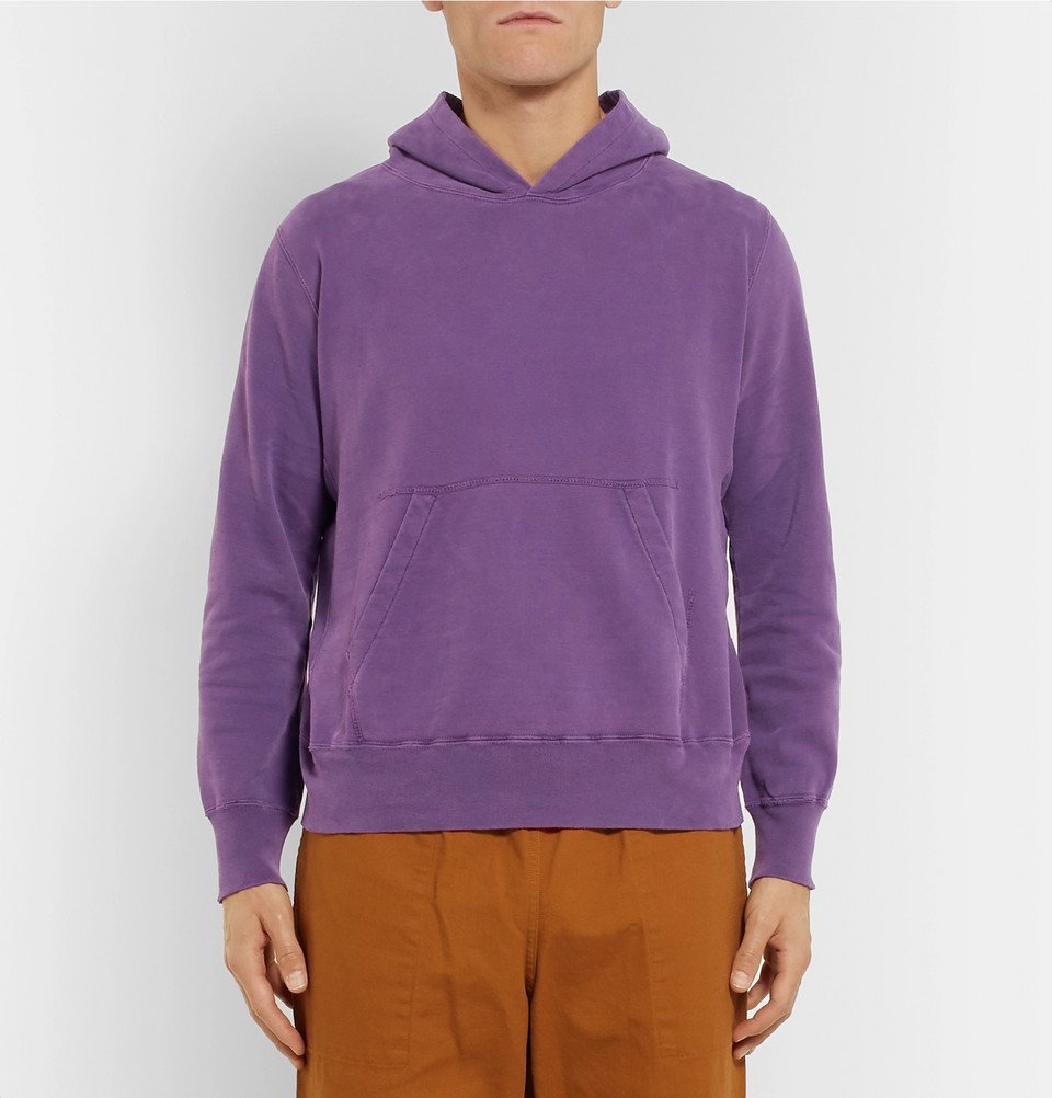 Remi Relief - Cropped Loopback Cotton-Jersey Hoodie - Men - Purple