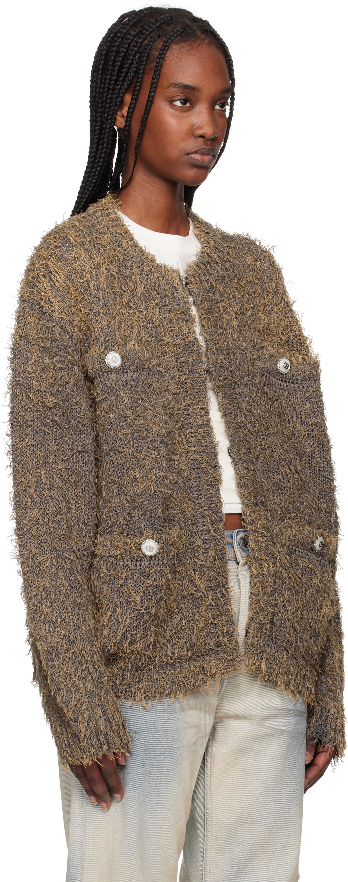 doublet Gray Tweed Knit Cardigan
