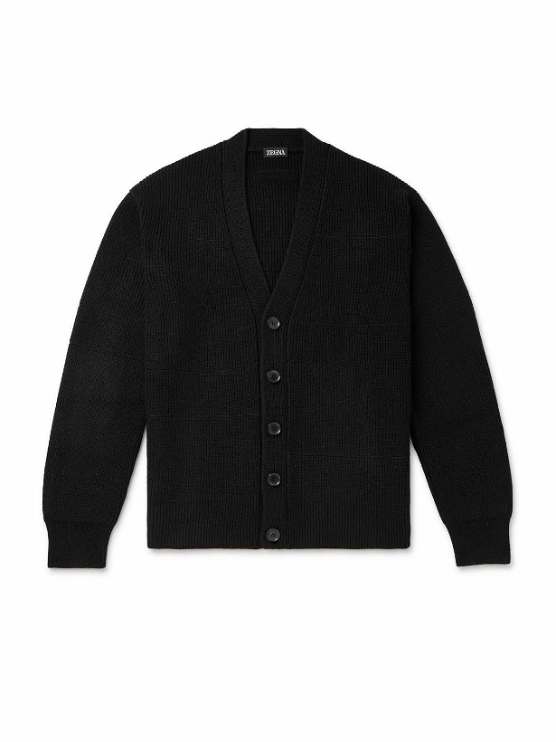 Photo: Zegna - Ribbed Oasi Cashmere and Cotton-Blend Cardigan - Black