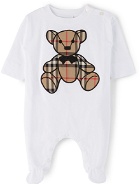Burberry Baby White Thomas Bear Appliqué Jumpsuit