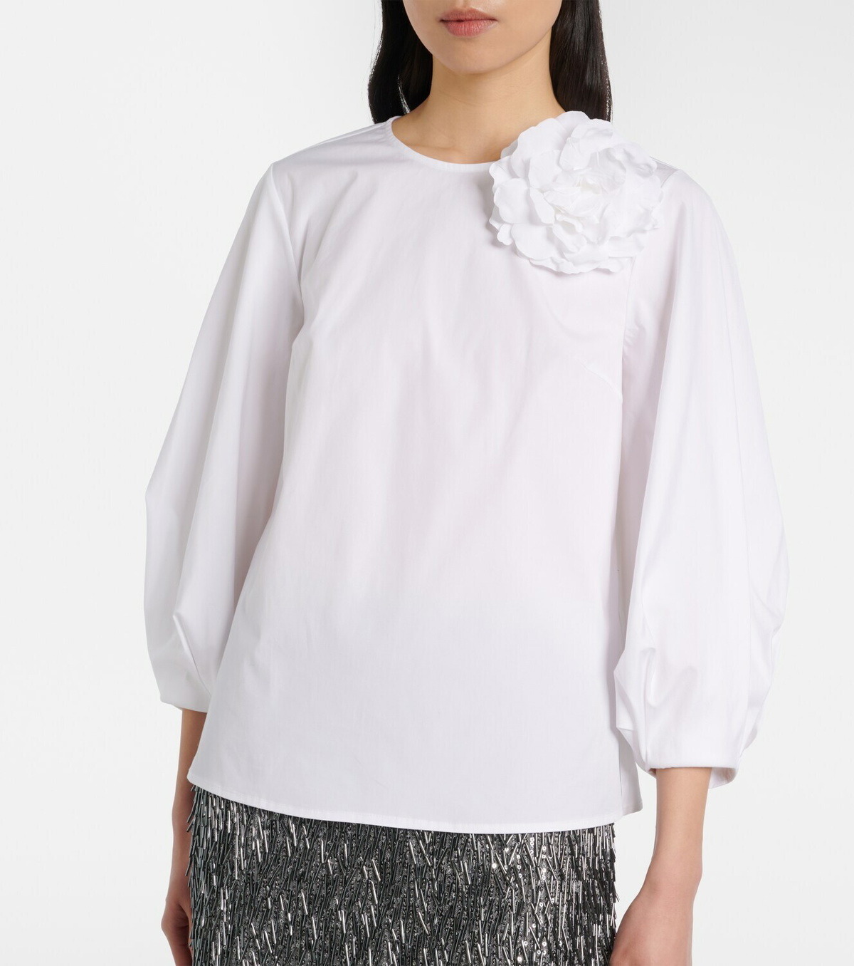 Carolina Herrera Floral-appliqué cotton-blend blouse