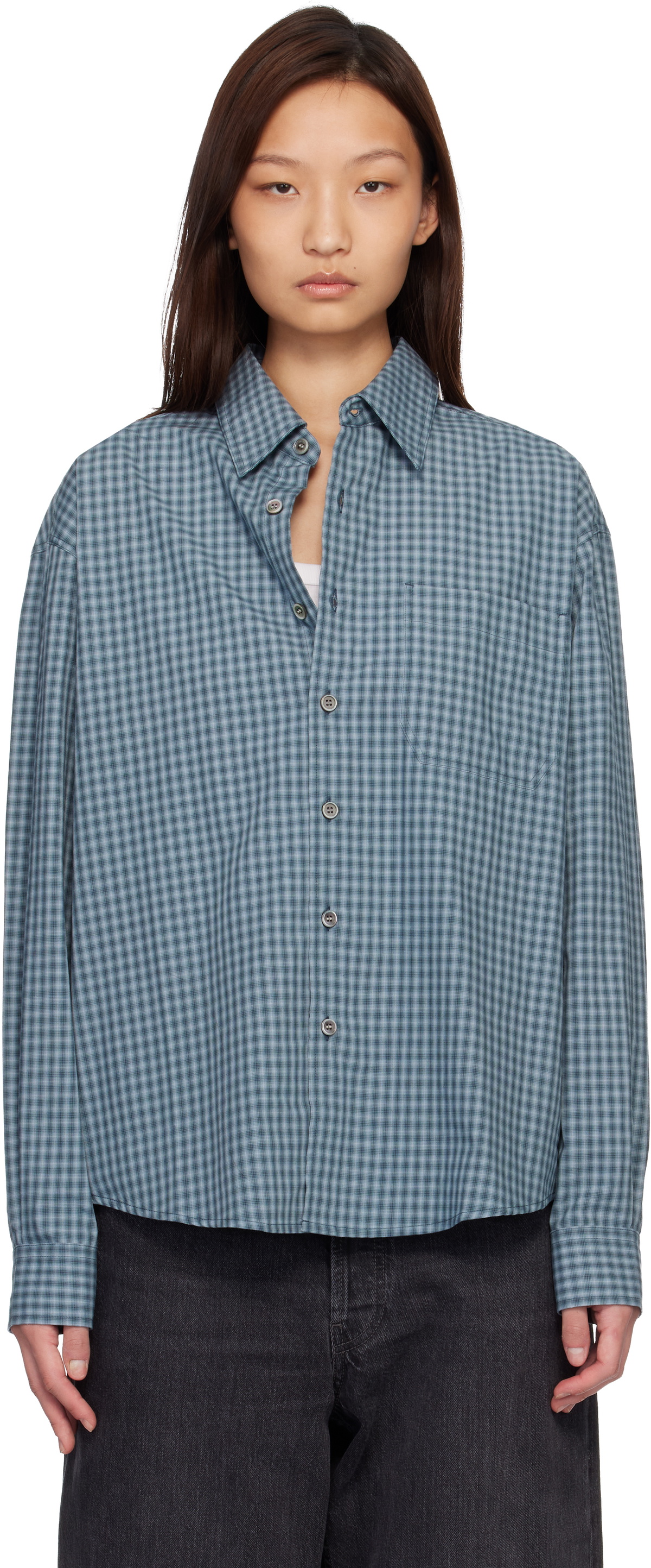 COOR Navy Micro Ombre Check Shirt