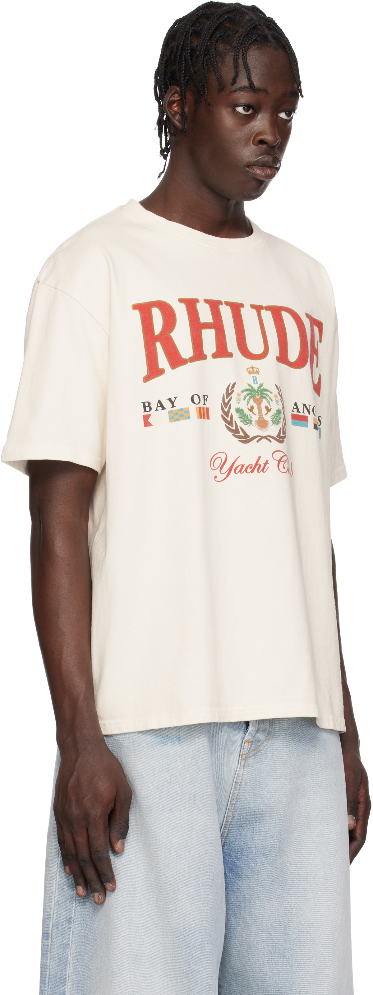 RHUDE Bay of Angels ロゴ プリント コットン Tシャツ 人気 BAY OF ANGELS YACHT TEE – R H U D E
