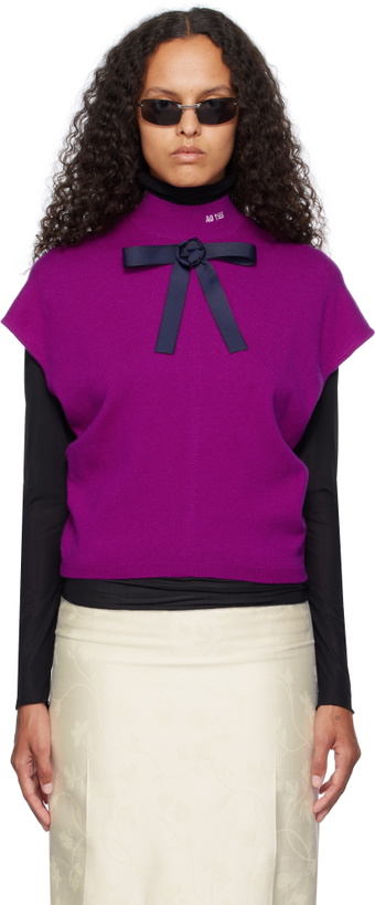 Photo: AO Yes Purple Ribbon Tie Cropped Knit Vest