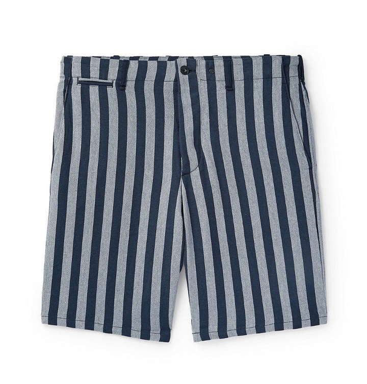 Photo: rag & bone - Slim-Fit Striped Herringbone Cotton Shorts - Gray