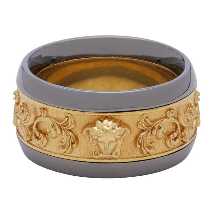 Photo: Versace Gold and Gunmetal Brocade Ring