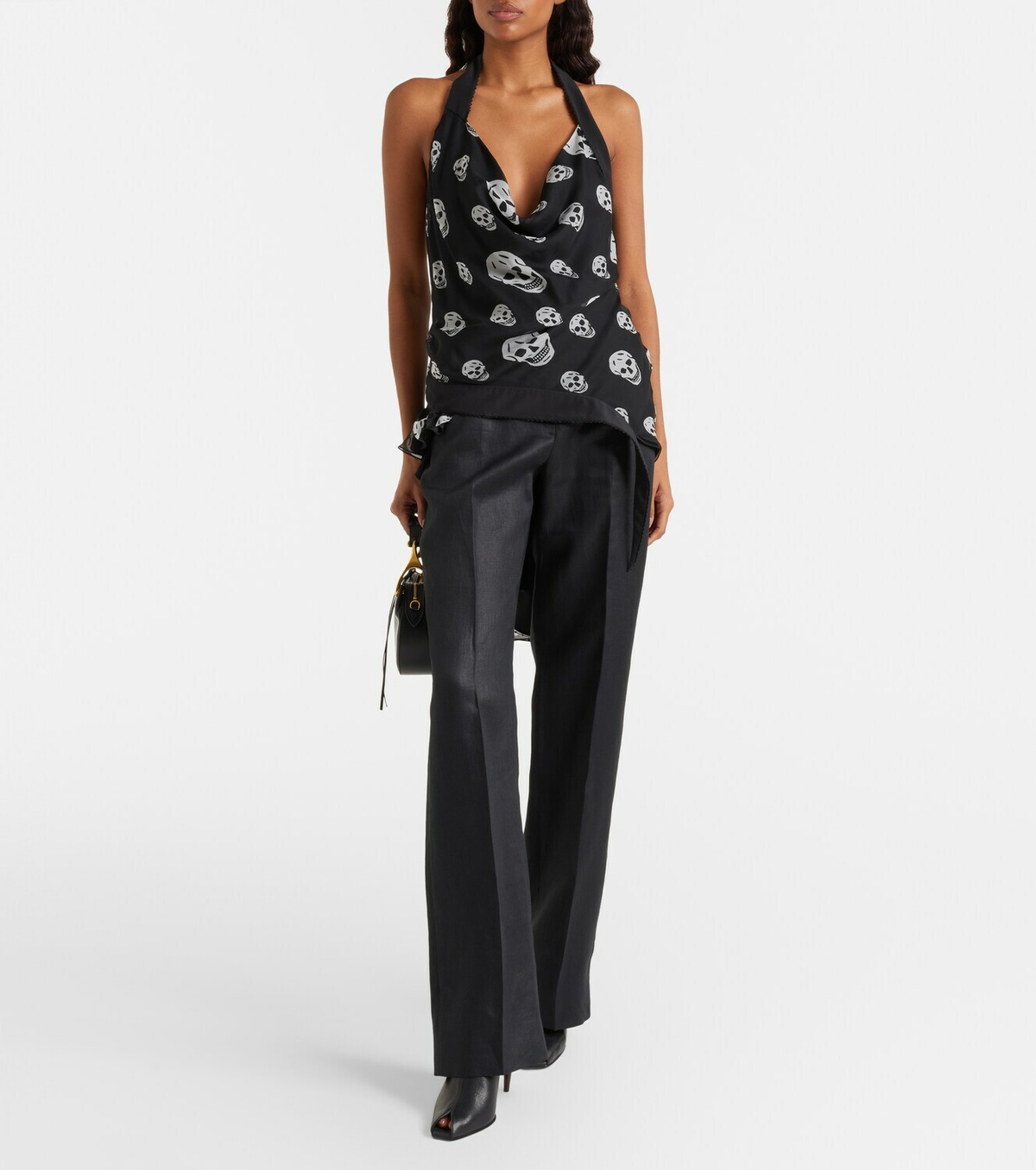 McQueen Skull asymmetric halterneck chiffon top