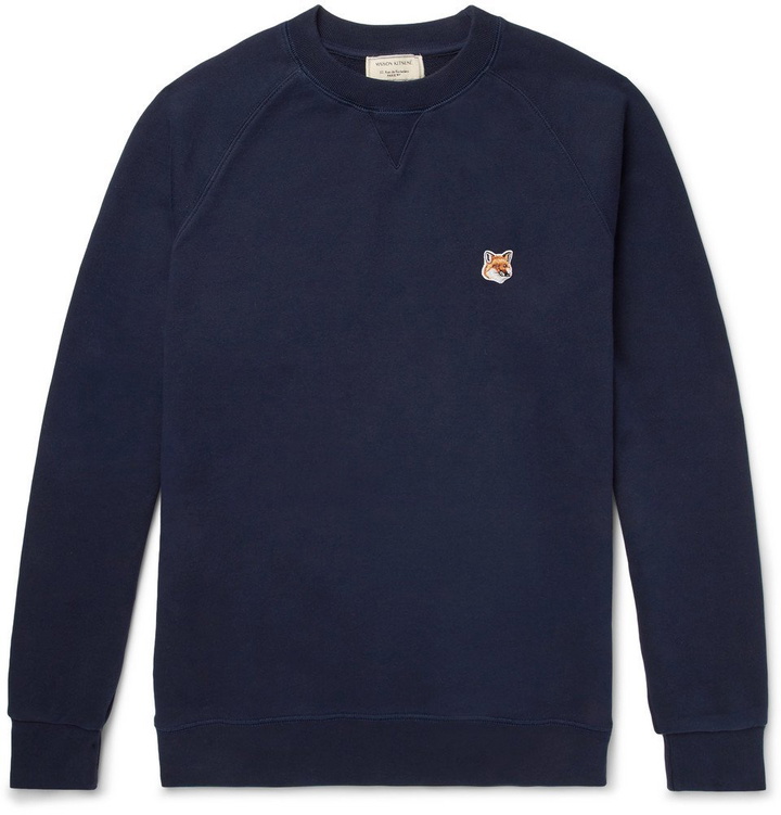 Photo: Maison Kitsuné - Appliquéd Loopback Cotton-Jersey Sweatshirt - Navy