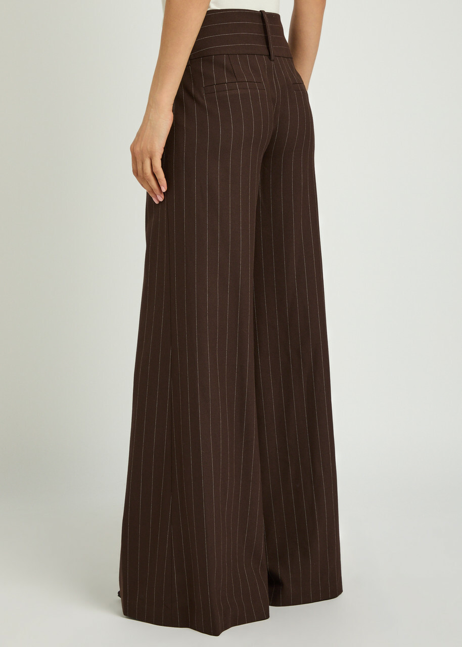 Alice + Olivia Olivia Pinstriped Wide-leg Twill Trousers Dark Brown