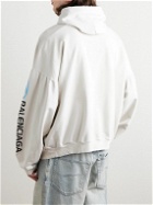 Balenciaga - Oversized Logo-Print Distressed Cotton-Jersey Hoodie - Neutrals