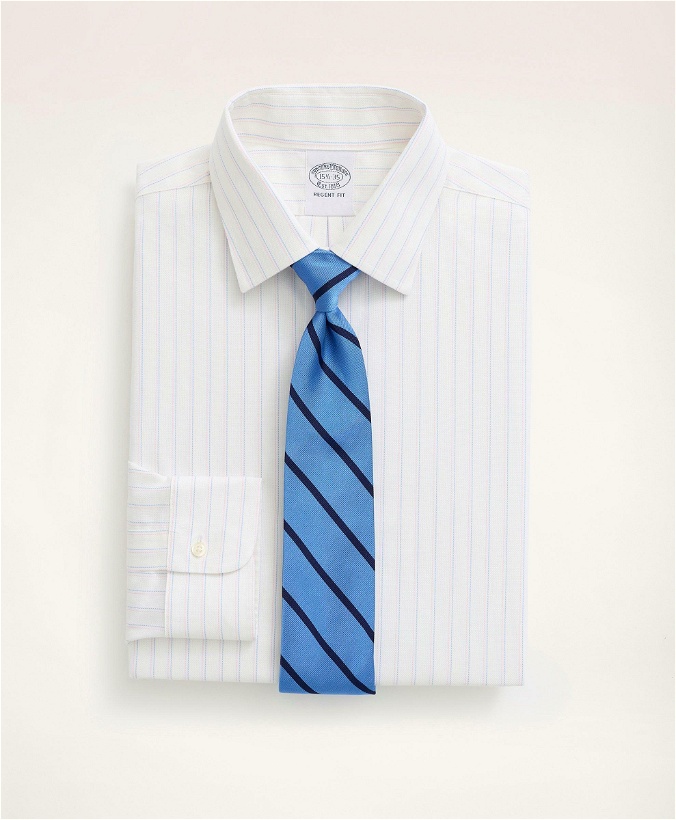 Photo: Brooks Brothers Men's Stretch Regent Regular-Fit Dress Shirt, Non-Iron Royal Oxford Ainsley Collar Pinstripe | White