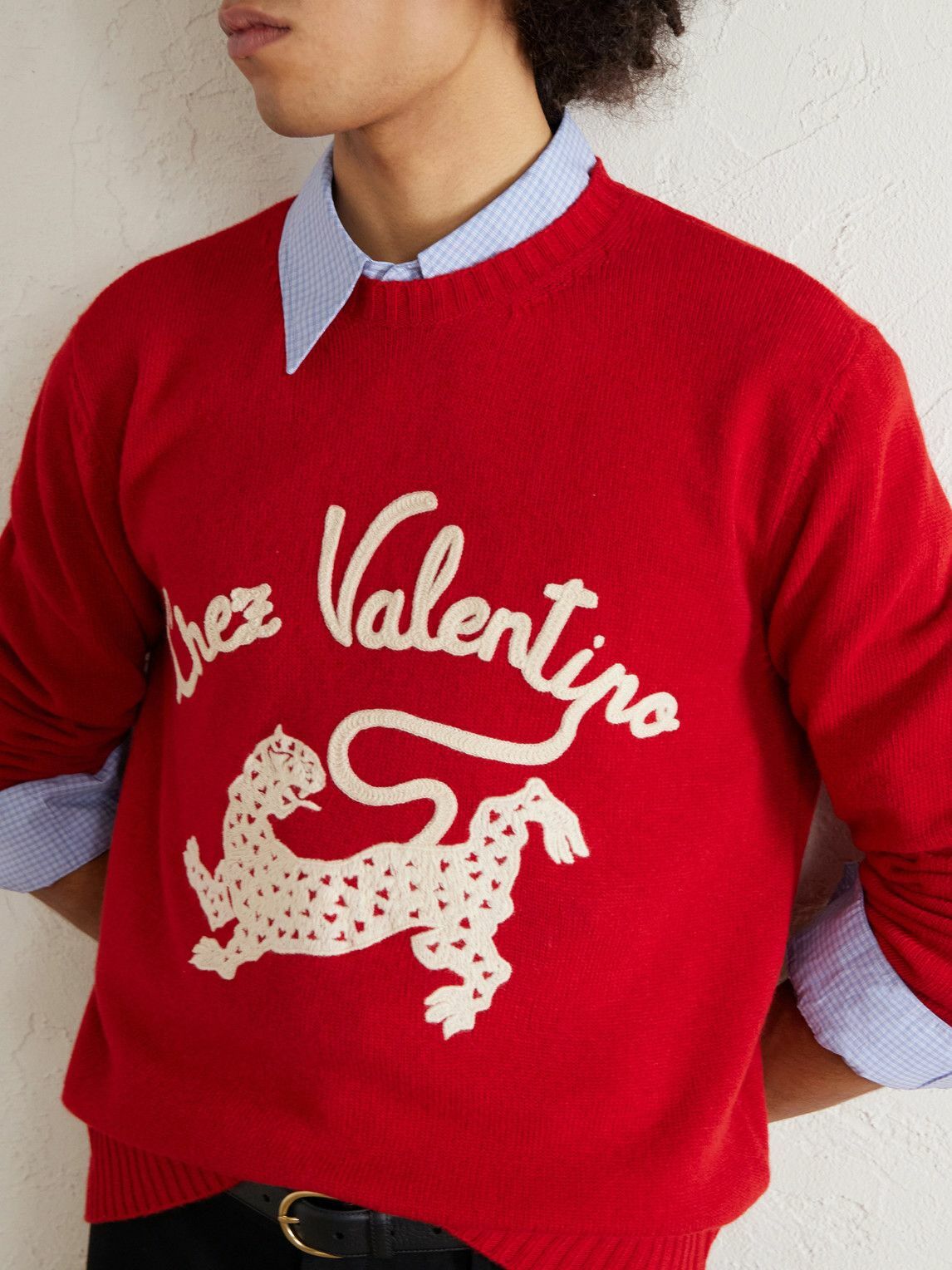 Valentino Garavani - Embroidered Virgin Wool Sweater - Red