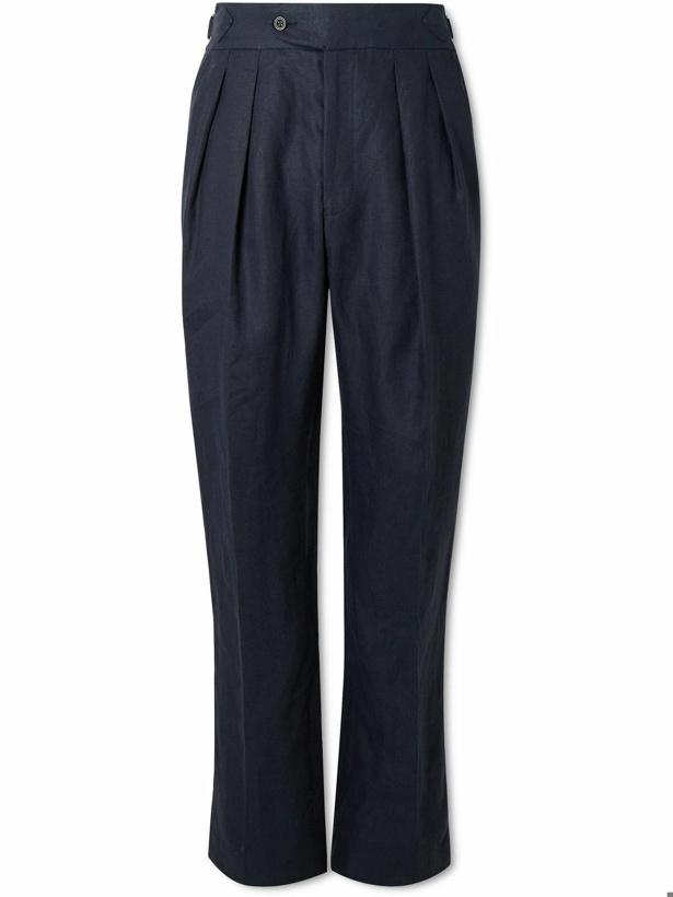 Photo: Richard James - Tapered Pleated Linen Suit Trousers - Blue