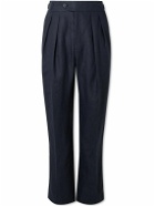 Richard James - Tapered Pleated Linen Suit Trousers - Blue